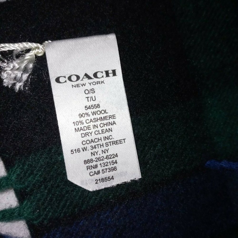 NWOT Coach Men's Varsity Check Plaid Scarf Green/Black - Picture 4 of 6